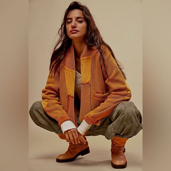 We The Free Sweaters - We The Free Worn Thru Surplus Cardi Sweater Orange Yellow  Size M